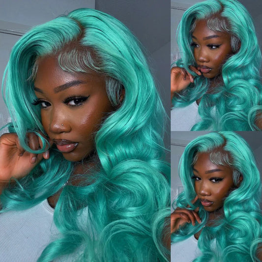 13x6 Colored Body Wave Lace Front Wig | Green, Grey & Blonde 613