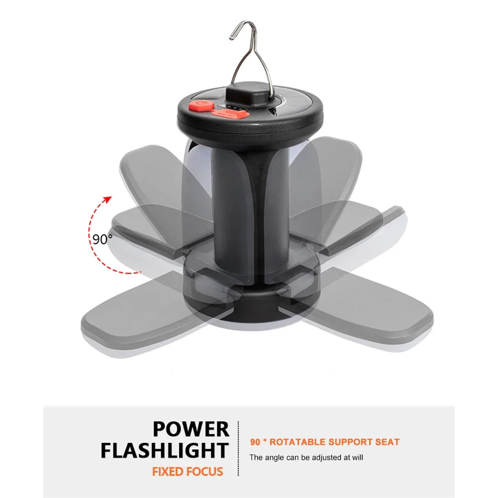 Rechargeable LED Camping Lantern with Solar & USB Power | Portable Folding Tent Light for Hiking, Fishing & Outdoor Use