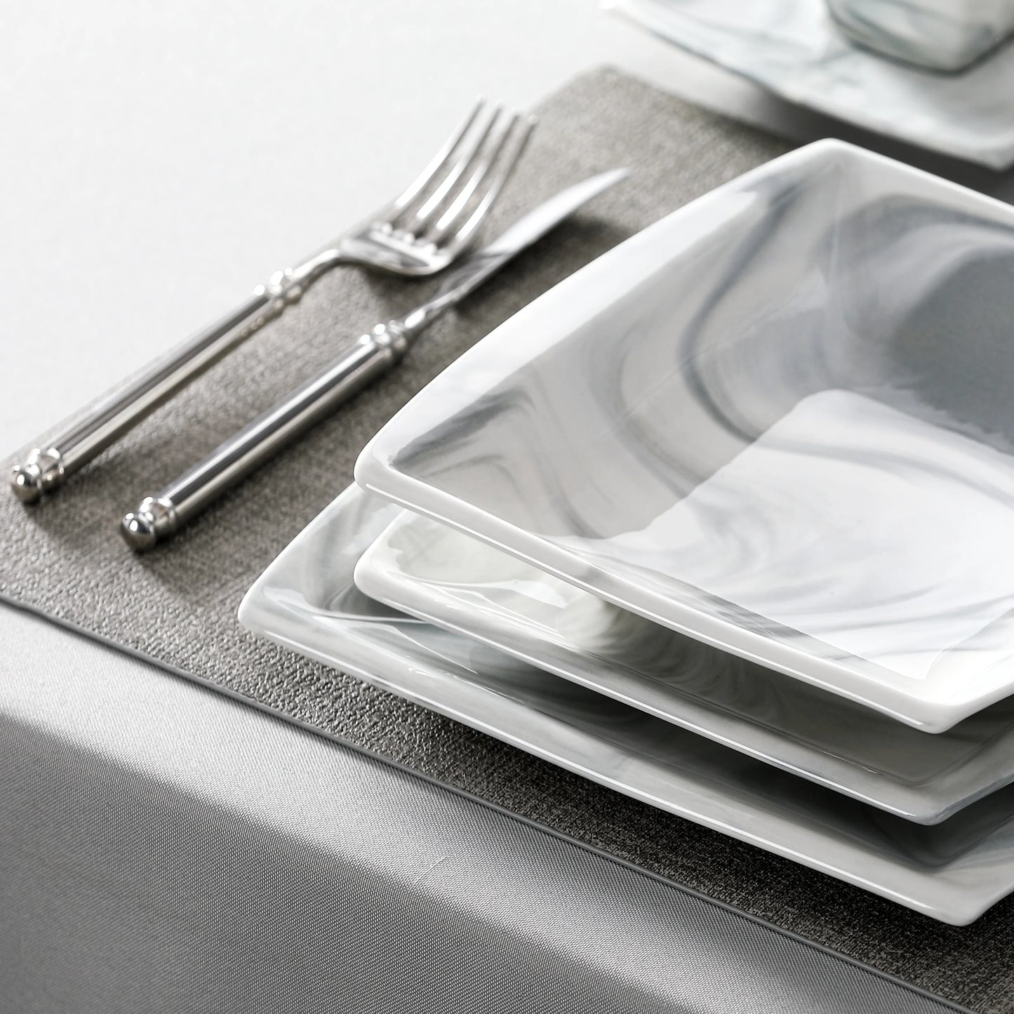 MALACASA 30/60-Piece Marble Grey Porcelain Dinnerware Set | Modern Tableware for 6–12 Persons with Plates, Cups & Saucers