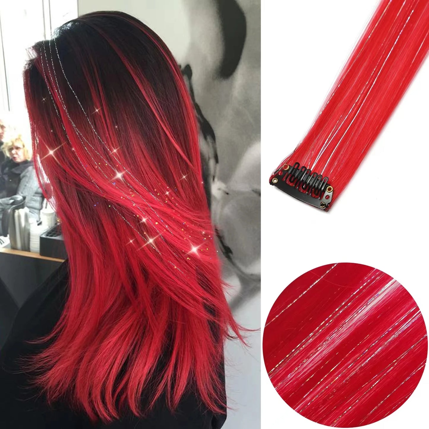 Colored Party Highlight Clip-In Hair Extensions | Synthetic Straight | 6pcs 70g | 22 Inch | Multi-Color