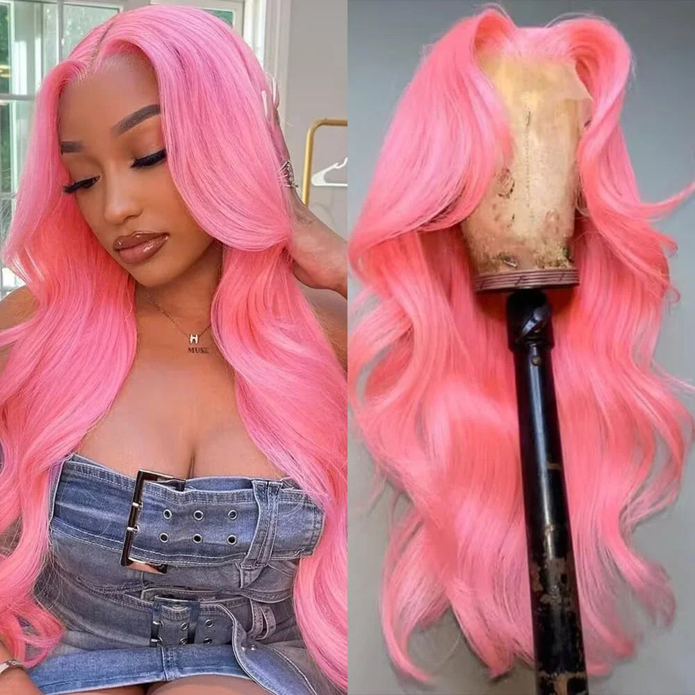 13x6 HD Lace Front Light Pink Body Wave Wig | 100% Human Hair Long Wig for Women