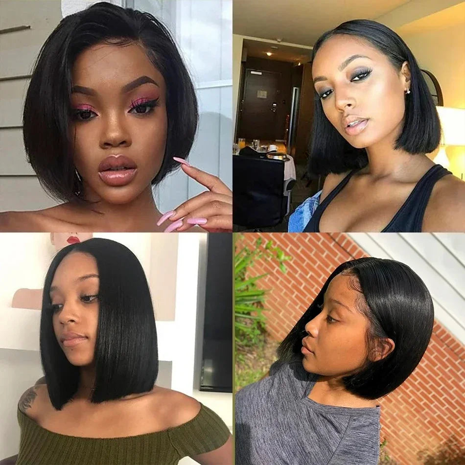 4x4 / 13x4 Lace Front Human Hair Bob Wig – Bone Straight Short Wig, Pre-Plucked Brazilian Lace Frontal 100% Human Hair