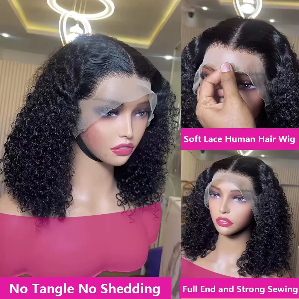 Deep Wave Short Bob 13x4 Lace Front Remy Human Hair Wig (Transparent Swiss Lace, Pre-Plucked Look)