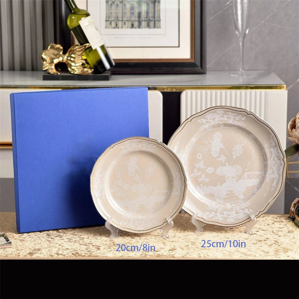 Ceramic Afternoon Tea Set – Printed Porcelain Cup, Saucer, Tray, Milk Pot & High Foot Plate