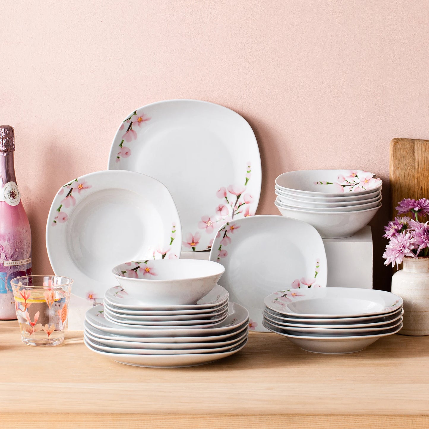 VEWEET ANNIE 48-Piece Porcelain Dinnerware Set | 12-Person Floral Ceramic Tableware with Plates & Bowls – Elegant Home Dining