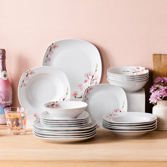 VEWEET ANNIE 48-Piece Porcelain Dinnerware Set | 12-Person Floral Ceramic Tableware with Plates & Bowls – Elegant Home Dining