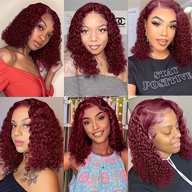 Burgundy 99J Deep Wave Bob Wig 13x4 HD Lace Front – Remy Human Hair