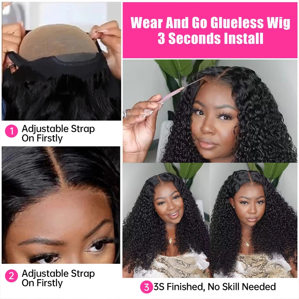 300% Density 40–46 Inch Deep Wave Lace Front Human Hair Wig | 13x6 HD Glueless Curly Wig