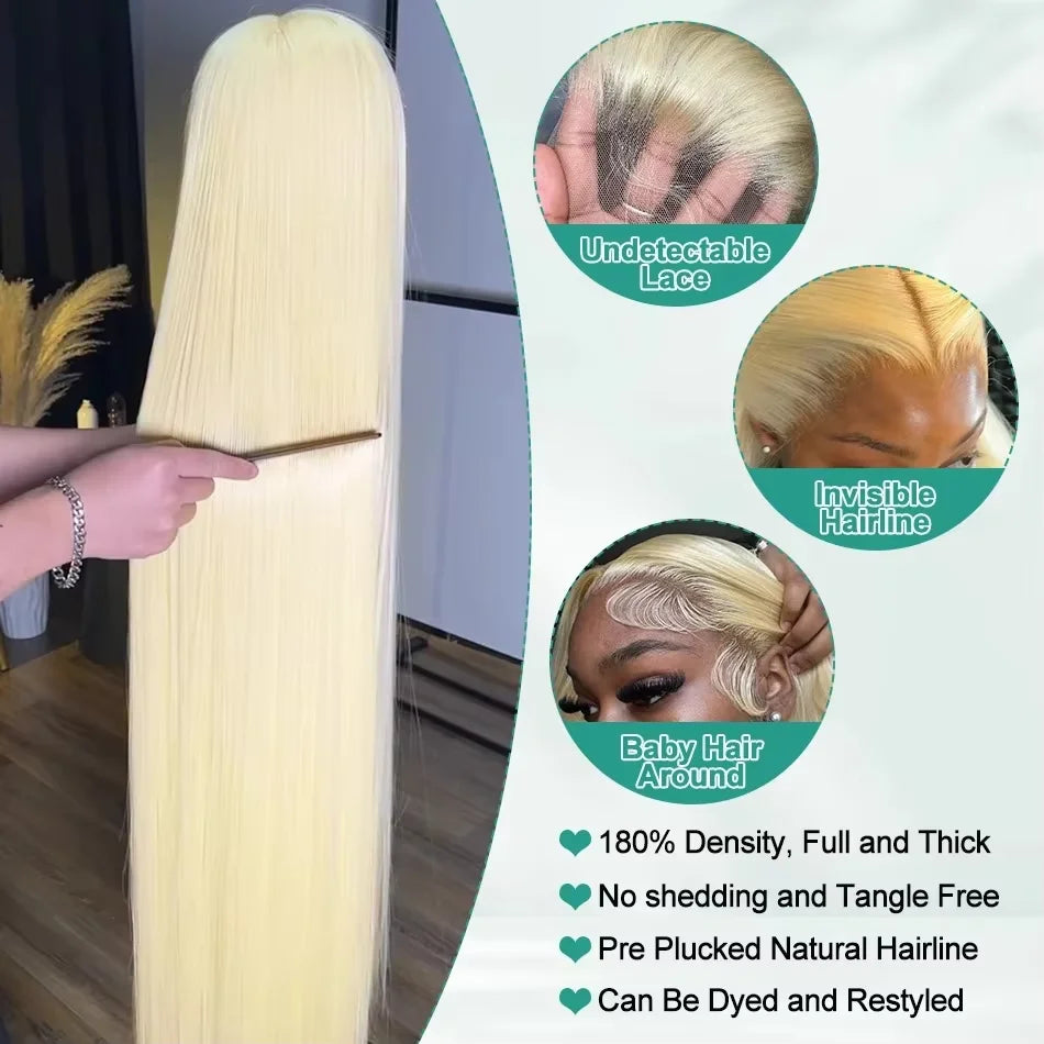 613 Blonde HD Transparent Lace Front Wig (13x6) 40–44 Inch Straight Human Hair