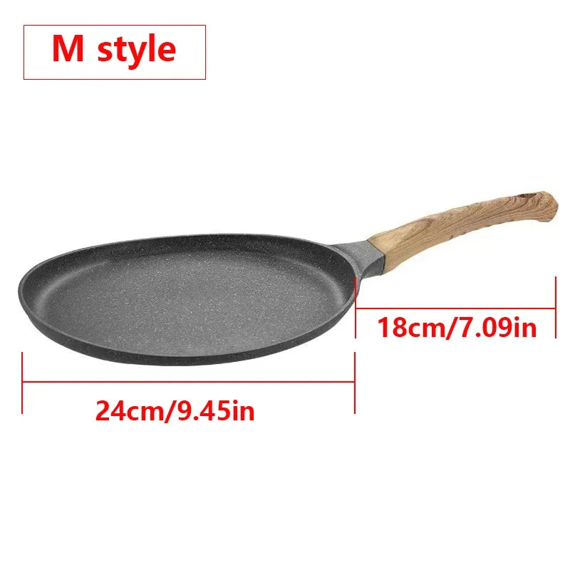 Nonstick Crepe & Pancake Pan with Wooden Handle – Induction Frying Pan for Eggs & Steak