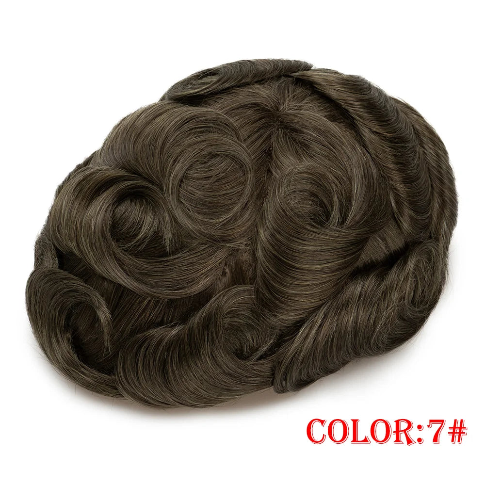Men's Indian Human Hair Toupee – PU Skin Base, 120/130% Density