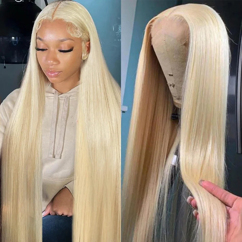 Blonde 613 HD Lace Frontal Straight Brazilian Wig – 40 Inch, 250% Density, 13×6 Transparent Lace