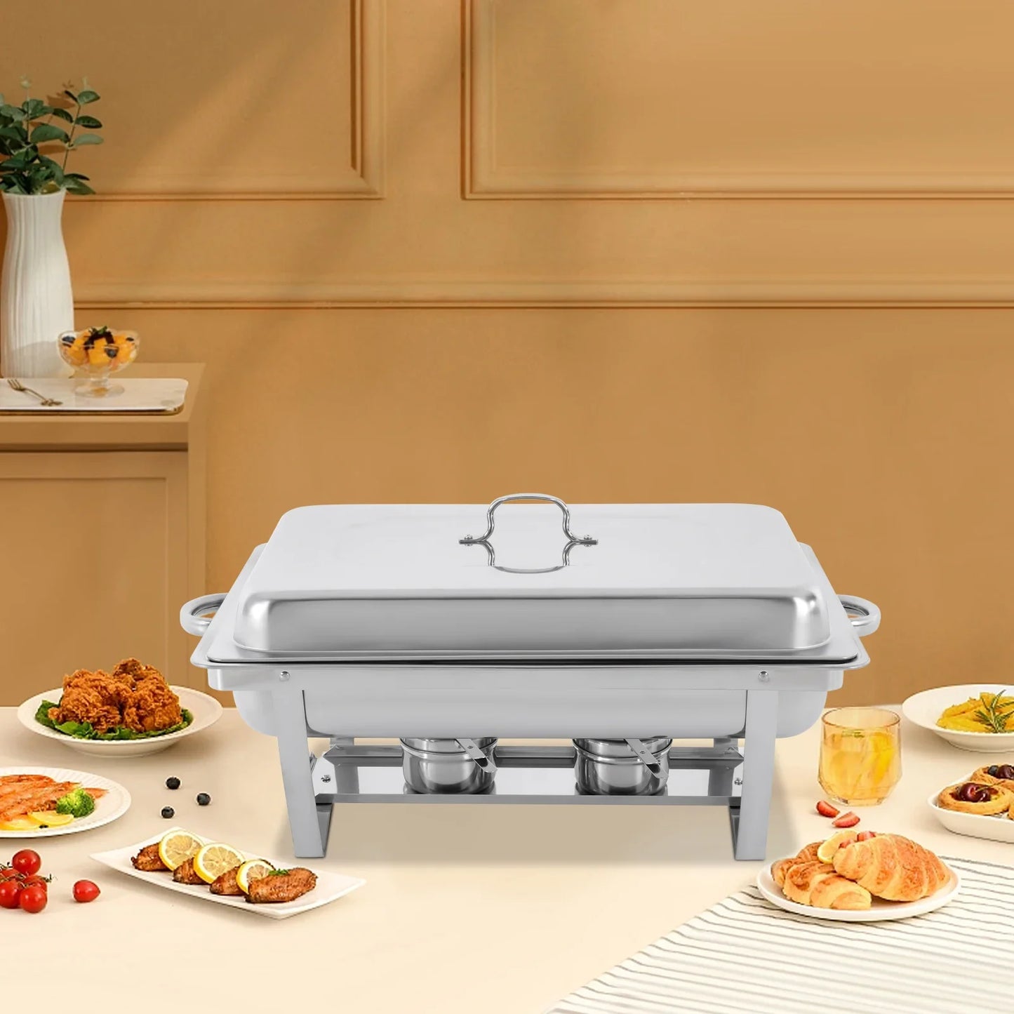 3-Compartment Chafing Dish Buffet Set | Stainless Steel Food Warmer with Lid & Heating Tray – 2.5L Each