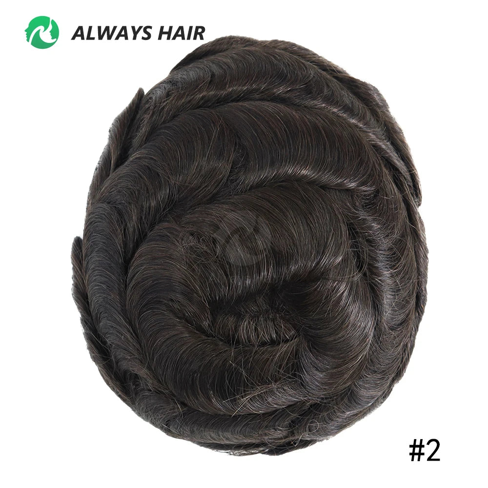 Alwayshair Fine Mono Men Short Toupee 5” Indian Hair Men’s Capillary Prosthesis Monofilament 120 130 Hair System 9x11