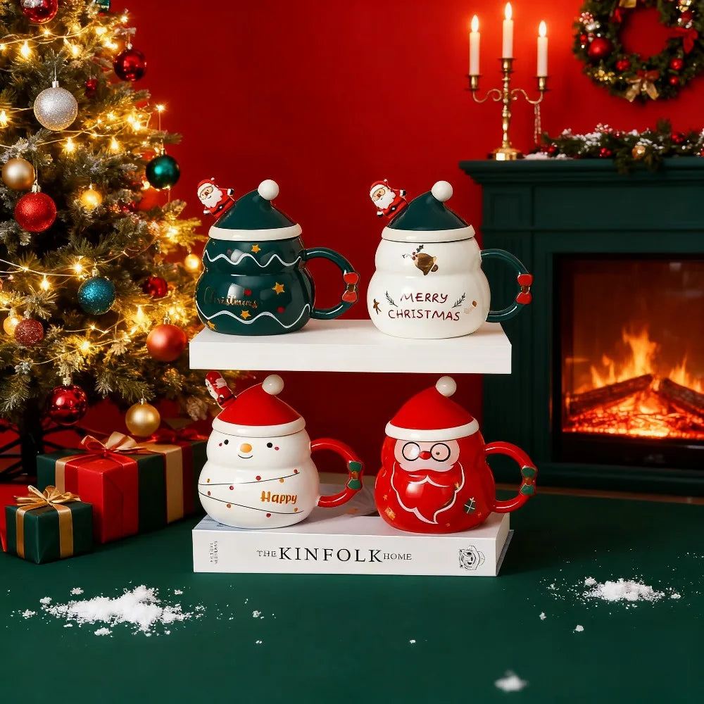 Christmas Ceramic Mug – Nordic Style Santa & Snowman Cup Gift for Holiday Season