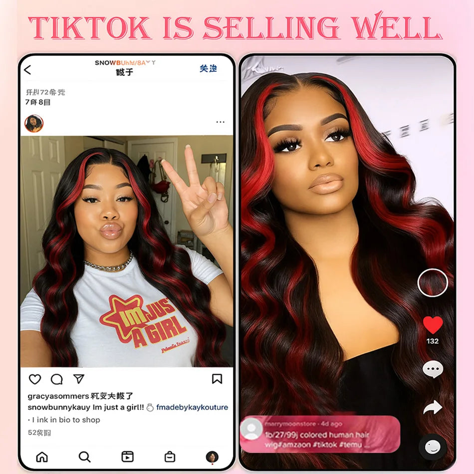 30" 1B/99J Burgundy Highlight Body Wave 5x5 Glueless Lace Front Wig – Brazilian Remy Human Hair