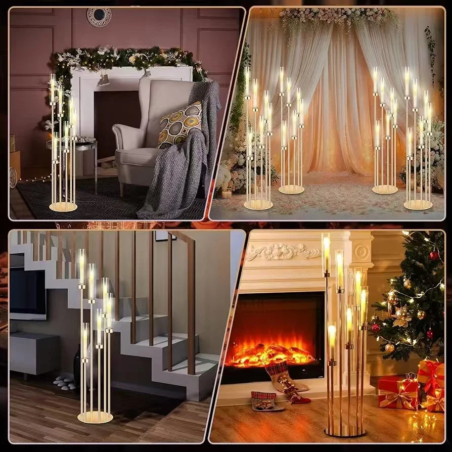 4PCS 46" Tall Metal Floor Candlestick Holders with 24 LED Candles – Wedding, Party & Event Centerpiece Décor
