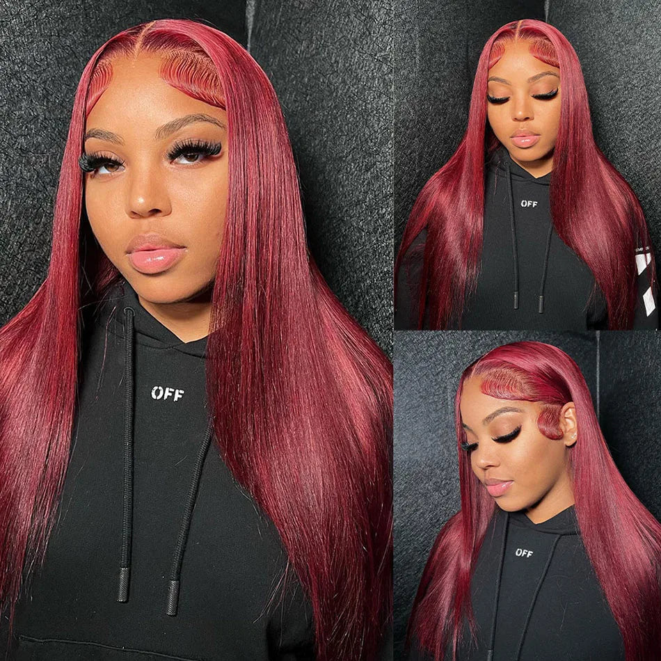 99J Burgundy 13x6 HD Lace Front Straight Wig – Premium Red Peruvian Human Hair