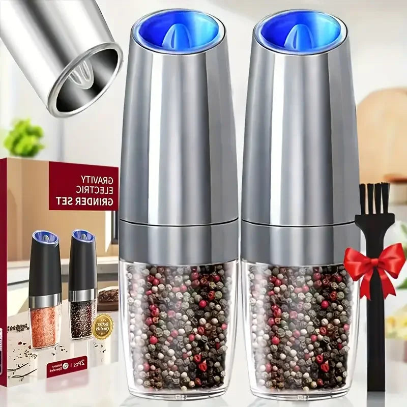 2-Piece Automatic Electric Seasoning Grinder Set – Adjustable Coarseness, Battery Powered