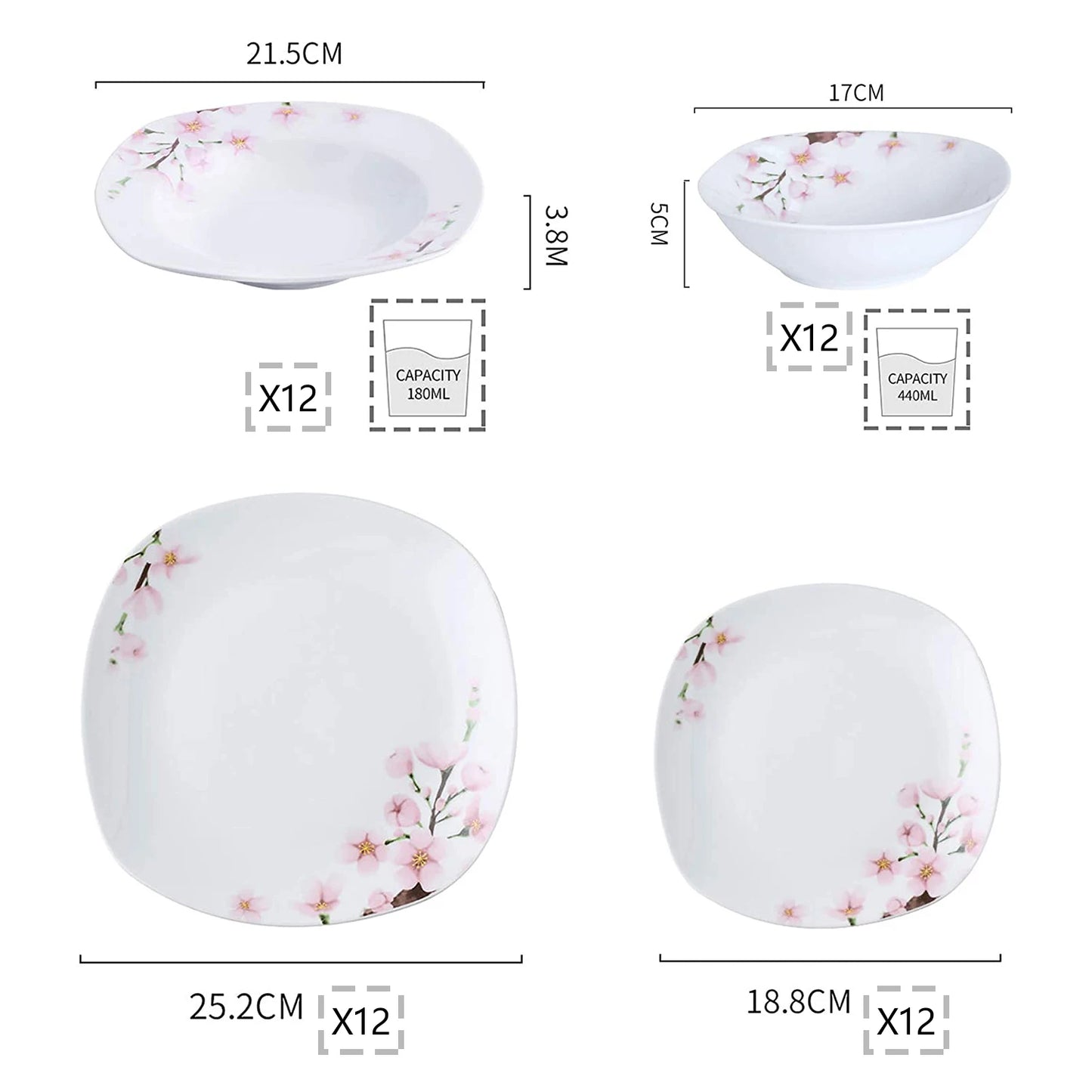 VEWEET ANNIE 48-Piece Porcelain Dinnerware Set | 12-Person Floral Ceramic Tableware with Plates & Bowls – Elegant Home Dining