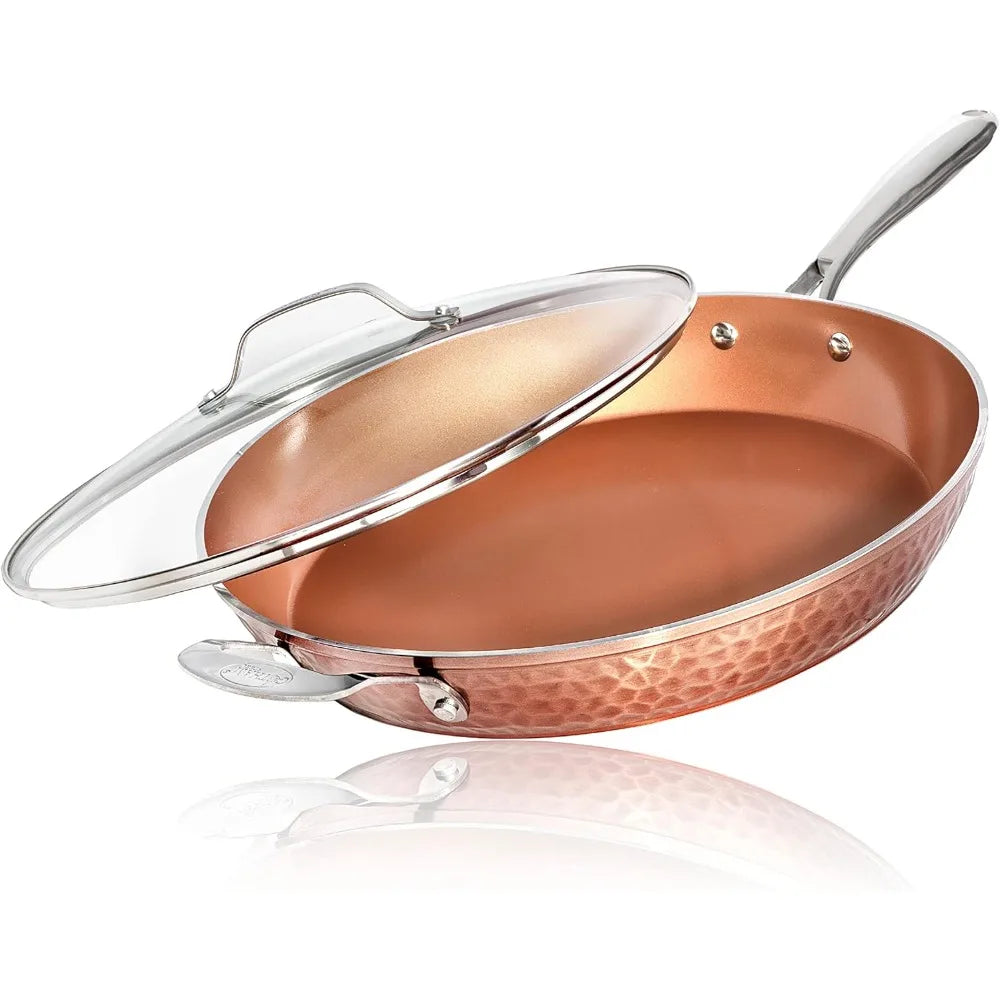 Gotham Steel 14" Hammered Copper Frying Pan – Nonstick Ceramic, Induction Base
