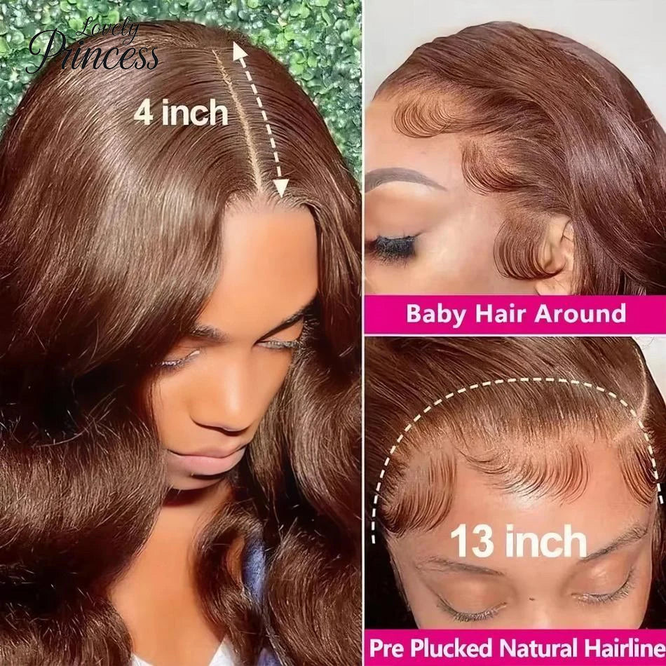 Chocolate Brown 13x6 HD Transparent Lace Front Body Wave Human Hair Wig (Pre-Plucked)