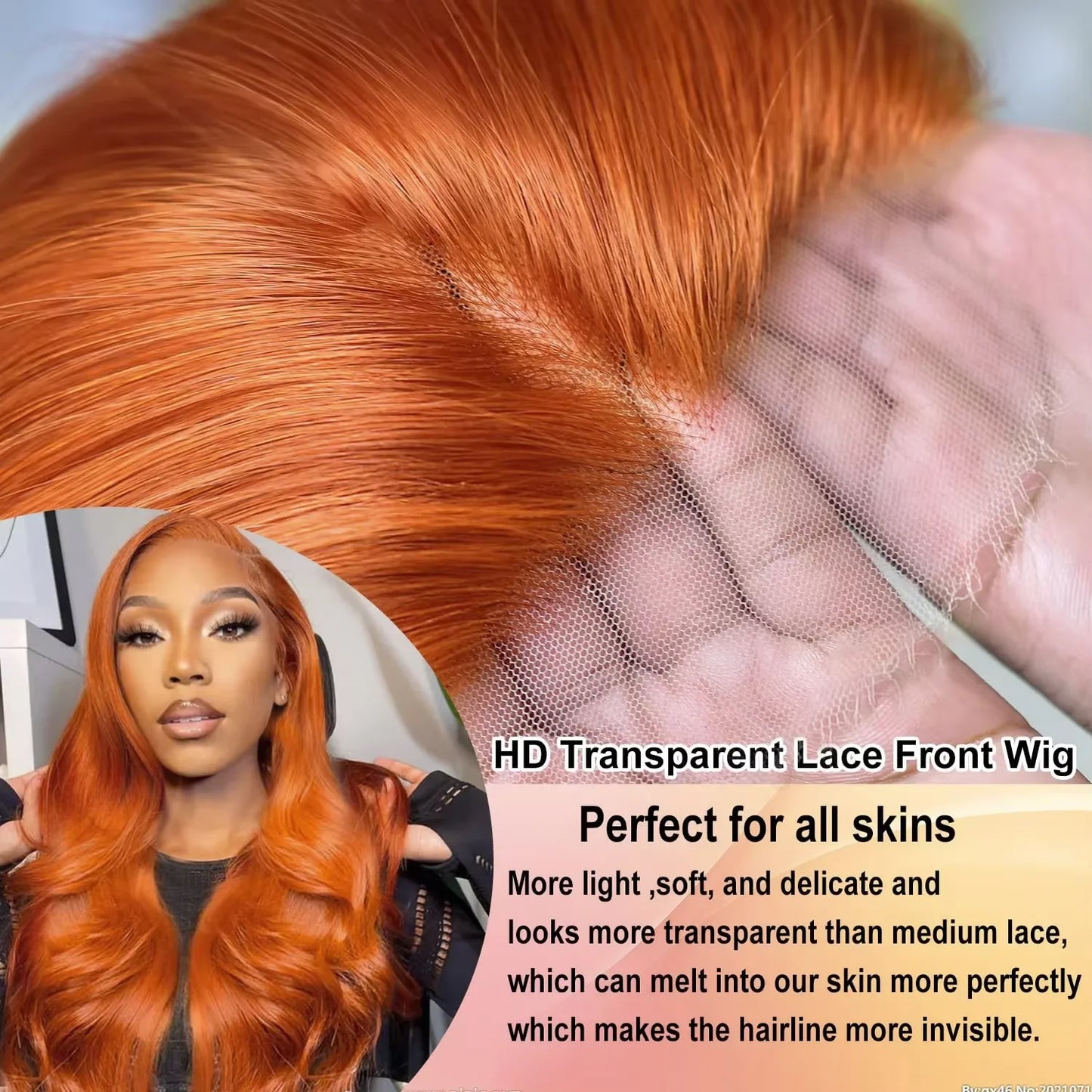 Ginger Orange 13x6 HD Lace Front Body Wave Human Hair Wig (30") – 200% Density, Pre-Plucked Hairline