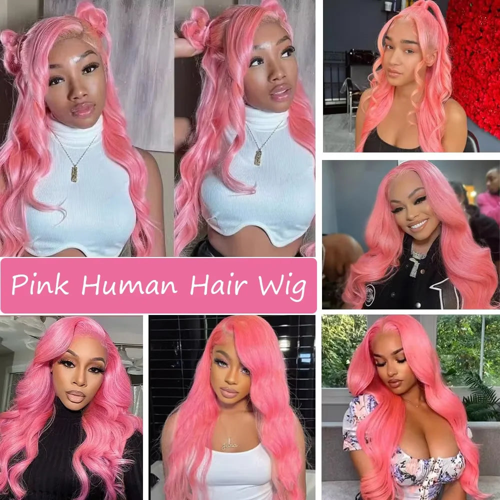 13x6 HD Lace Front Light Pink Body Wave Wig | 100% Human Hair Long Wig for Women