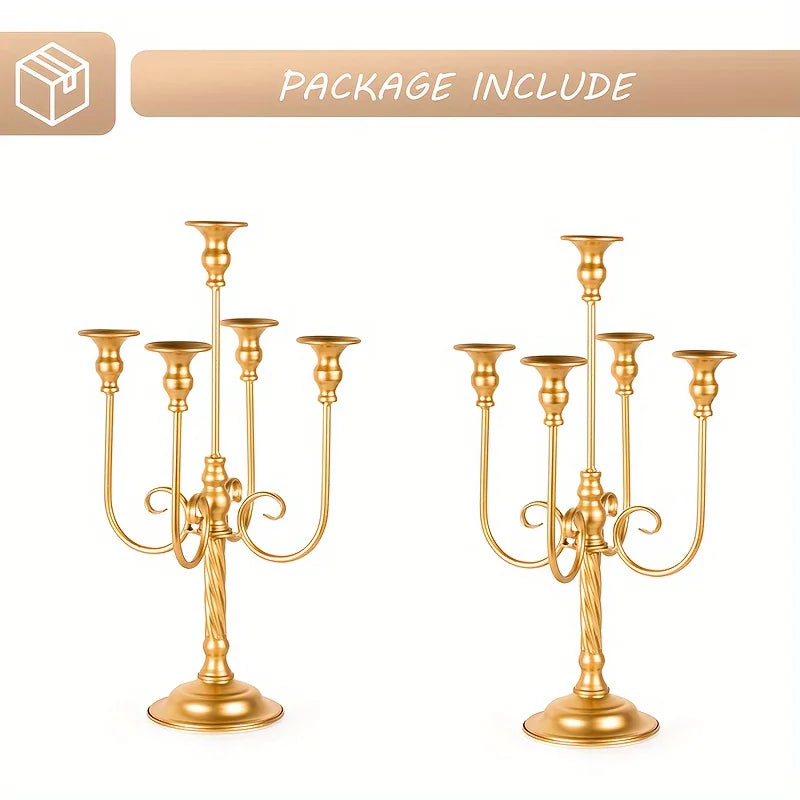 5-Arm Metal Candelabra Candle Holder – 19.6" Tall Decorative Candle Stand for Weddings, Events & Holidays