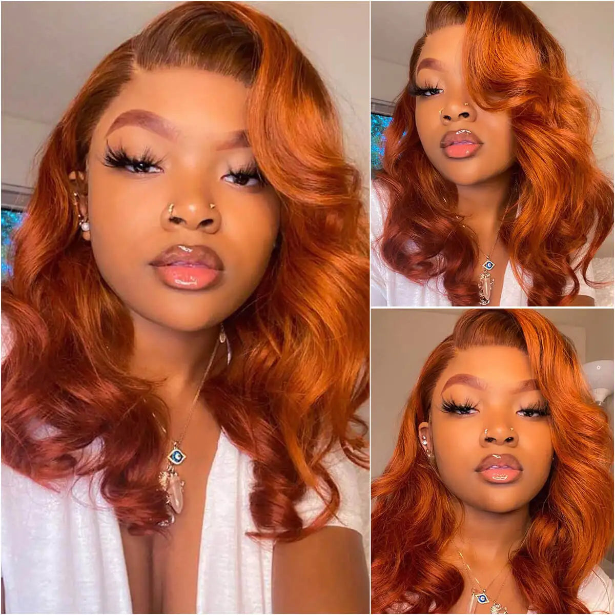 Ginger Orange Body Wave Bob Glueless 4x4 HD Lace Closure Remy Human Hair Wig (#350, Pre-Plucked)
