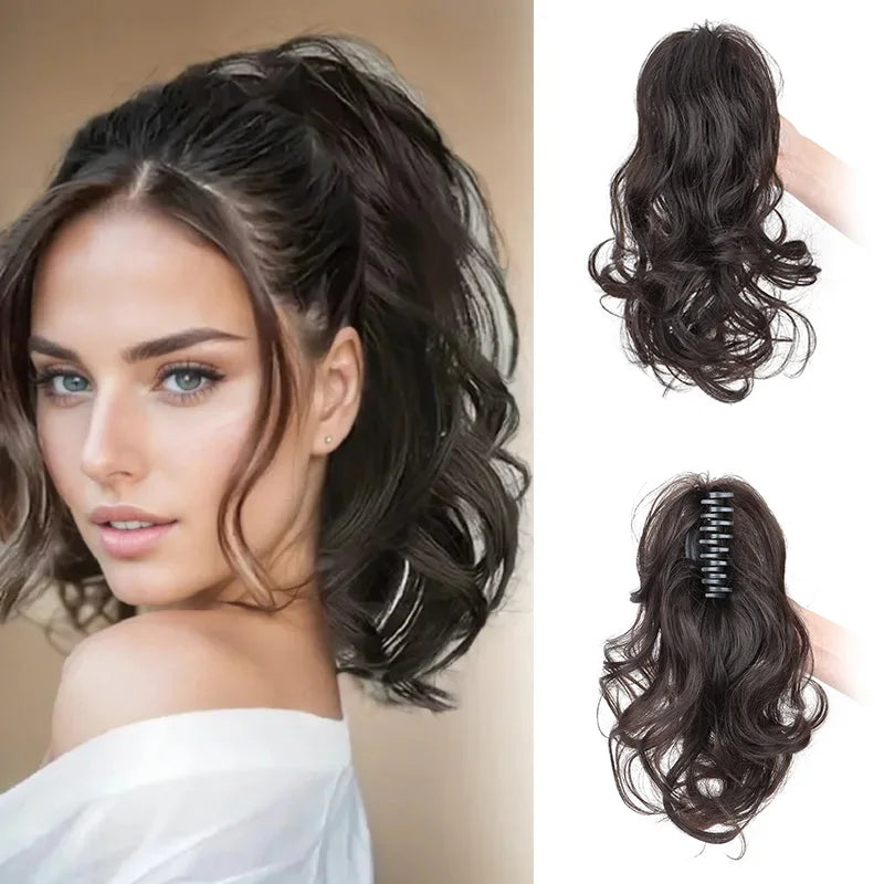 Curly Claw Clip Ponytail Extension | Synthetic Short Curly | 12 Inch | 80g | Black Brown Blonde