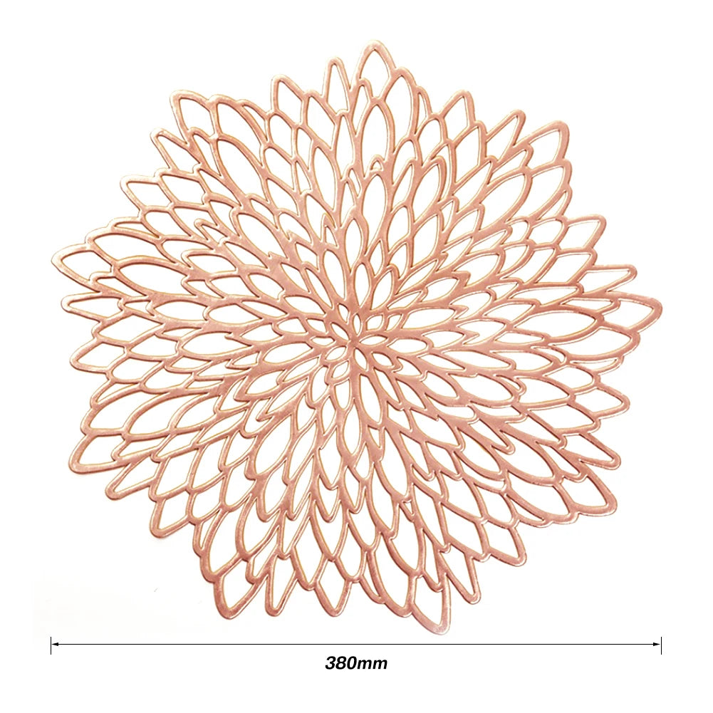Round Blooming Flower Placemats Set – Modern PVC Heat-Resistant Table Mats for Dining & Events