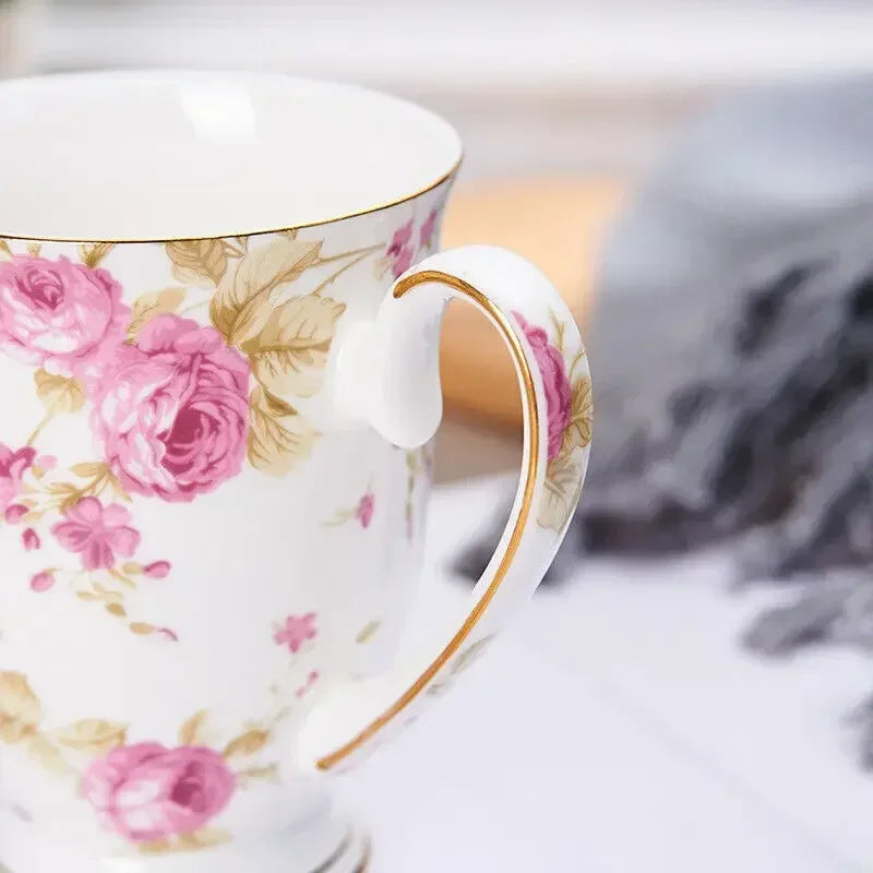 Vintage Floral Ceramic Coffee Mug – Elegant Handgrip Cup for Home & Office