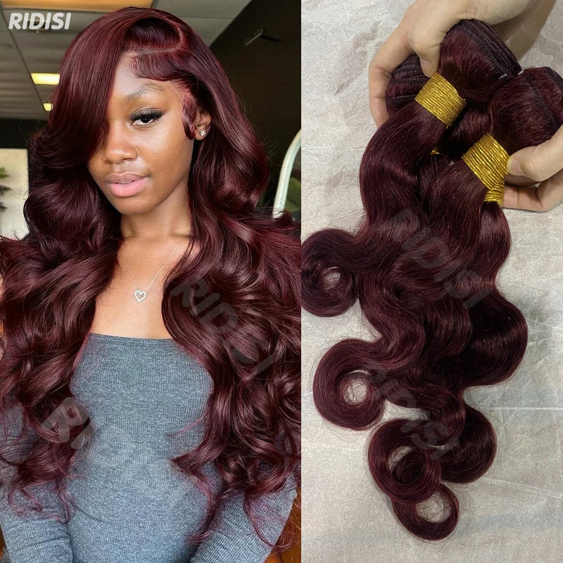 99J Burgundy Body Wave Human Hair Bundles | Brazilian Remy Weave