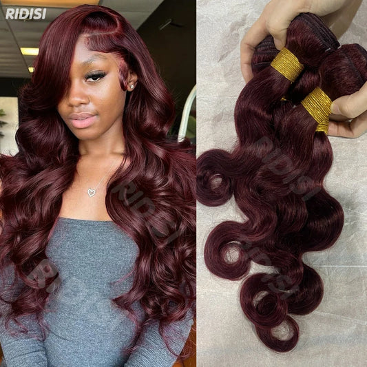 99J Burgundy Body Wave Human Hair Bundles | Brazilian Remy Weave