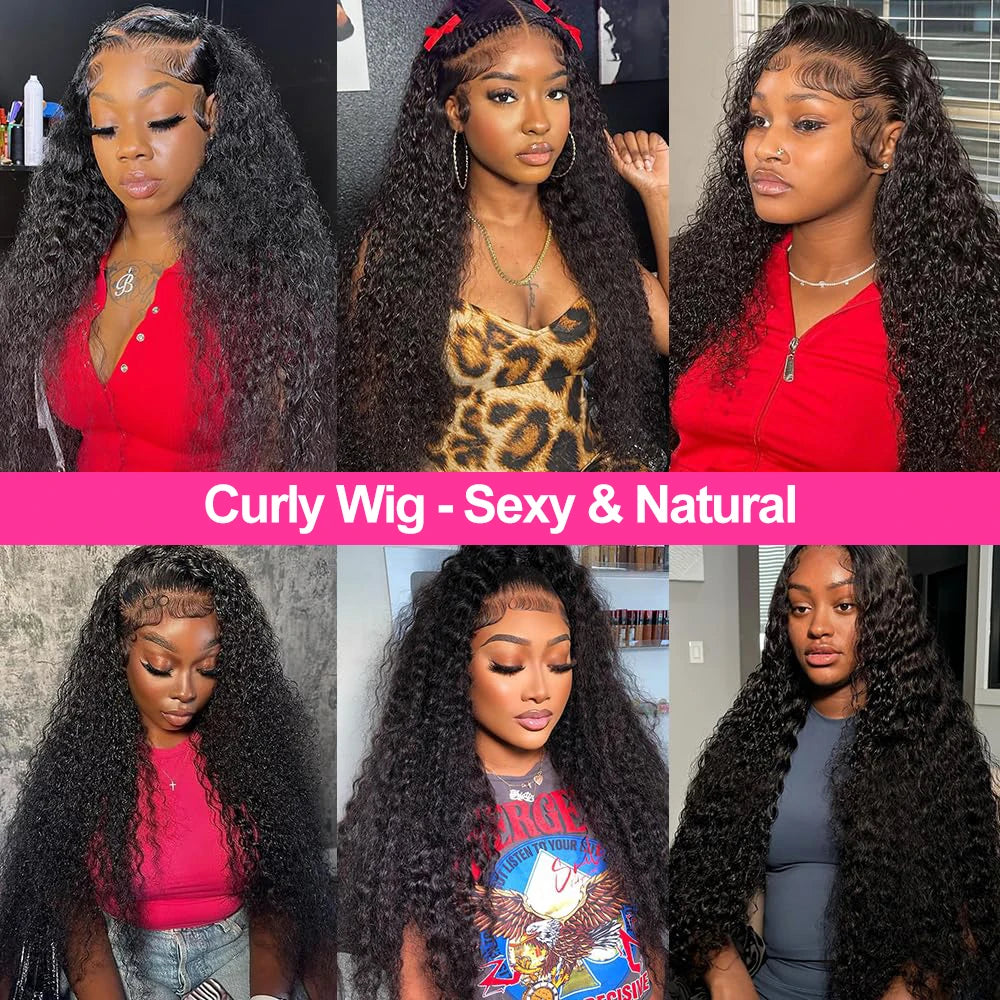 300% Density 40–46 Inch Deep Wave Lace Front Human Hair Wig | 13x6 HD Glueless Curly Wig