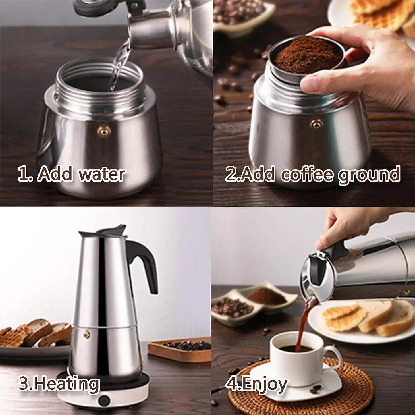 Classic Aluminum Stovetop Moka Pot (4/6/9 Cups) – Authentic Italian Espresso, Anywhere