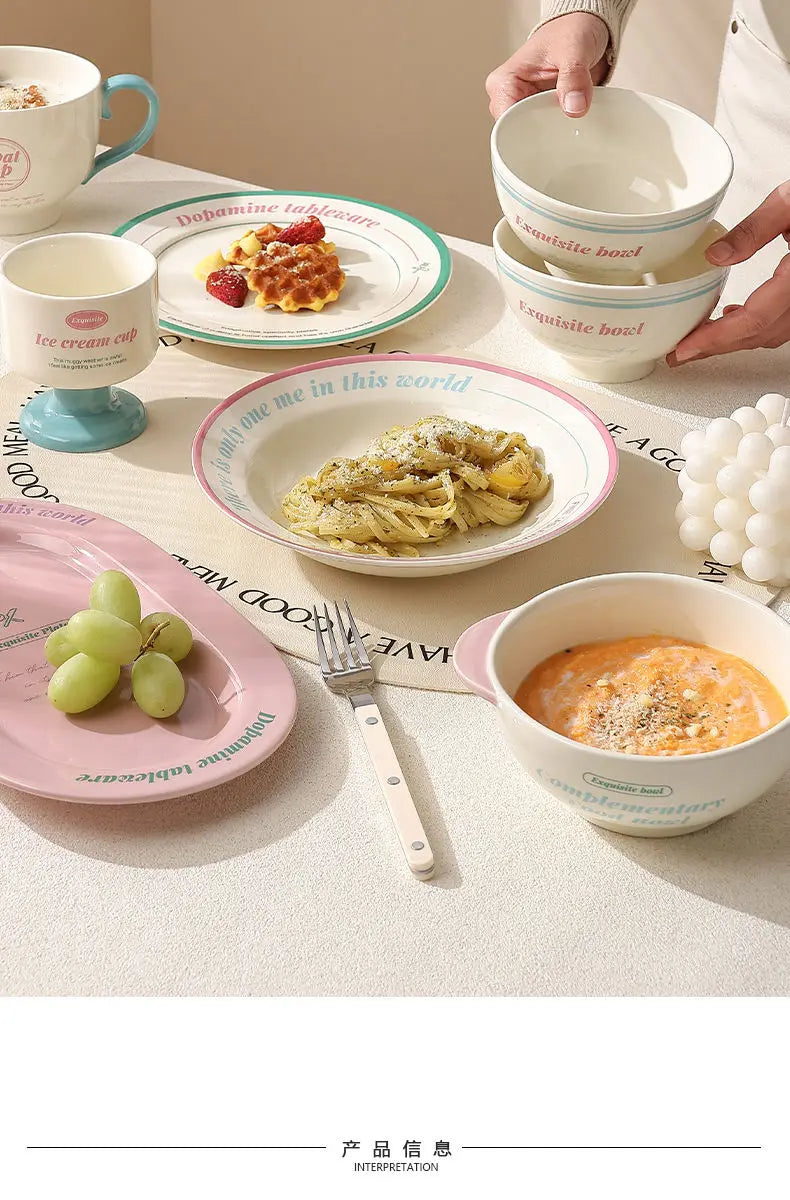 Ceramic Tableware Bowl & Plate Set for Home Use – Rice, Dessert, and Divided Plates Collection