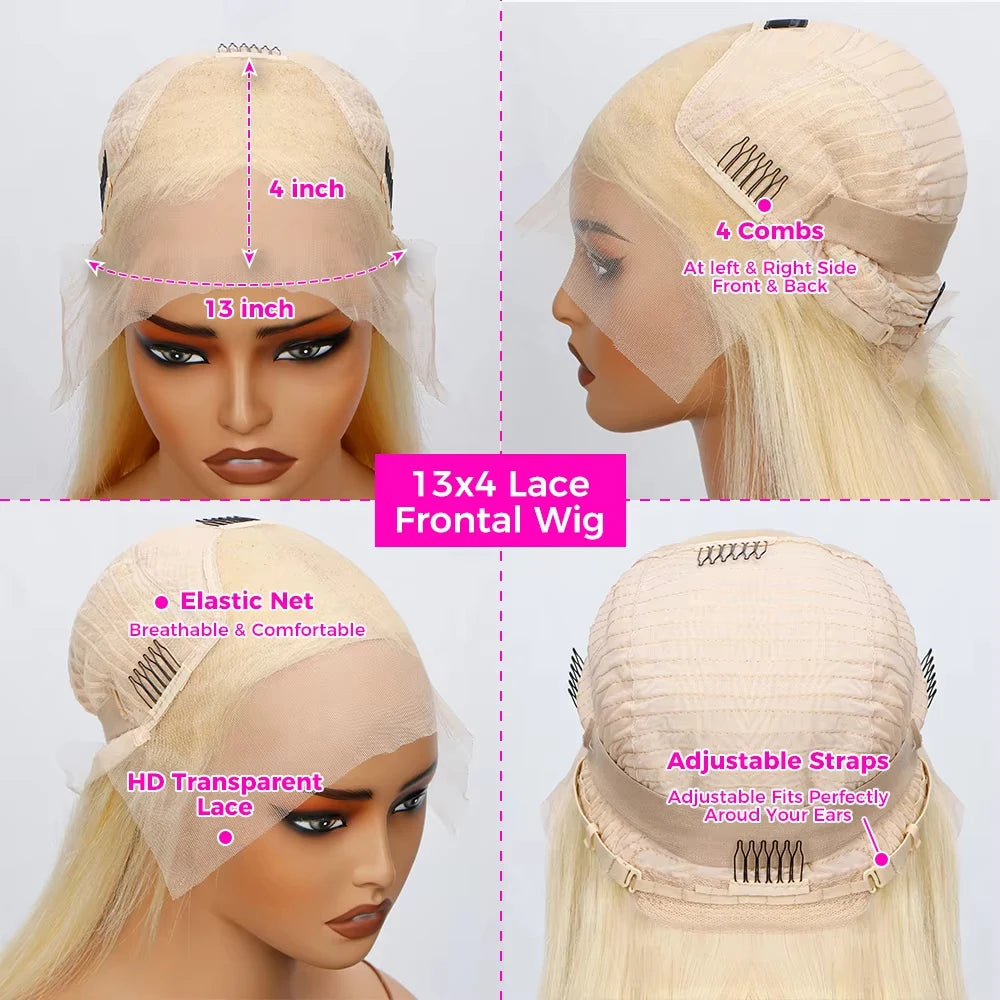 13x4 Blonde HD Transparent Lace Front Wig – 613 Short Straight Bob Human Hair Wig for Women