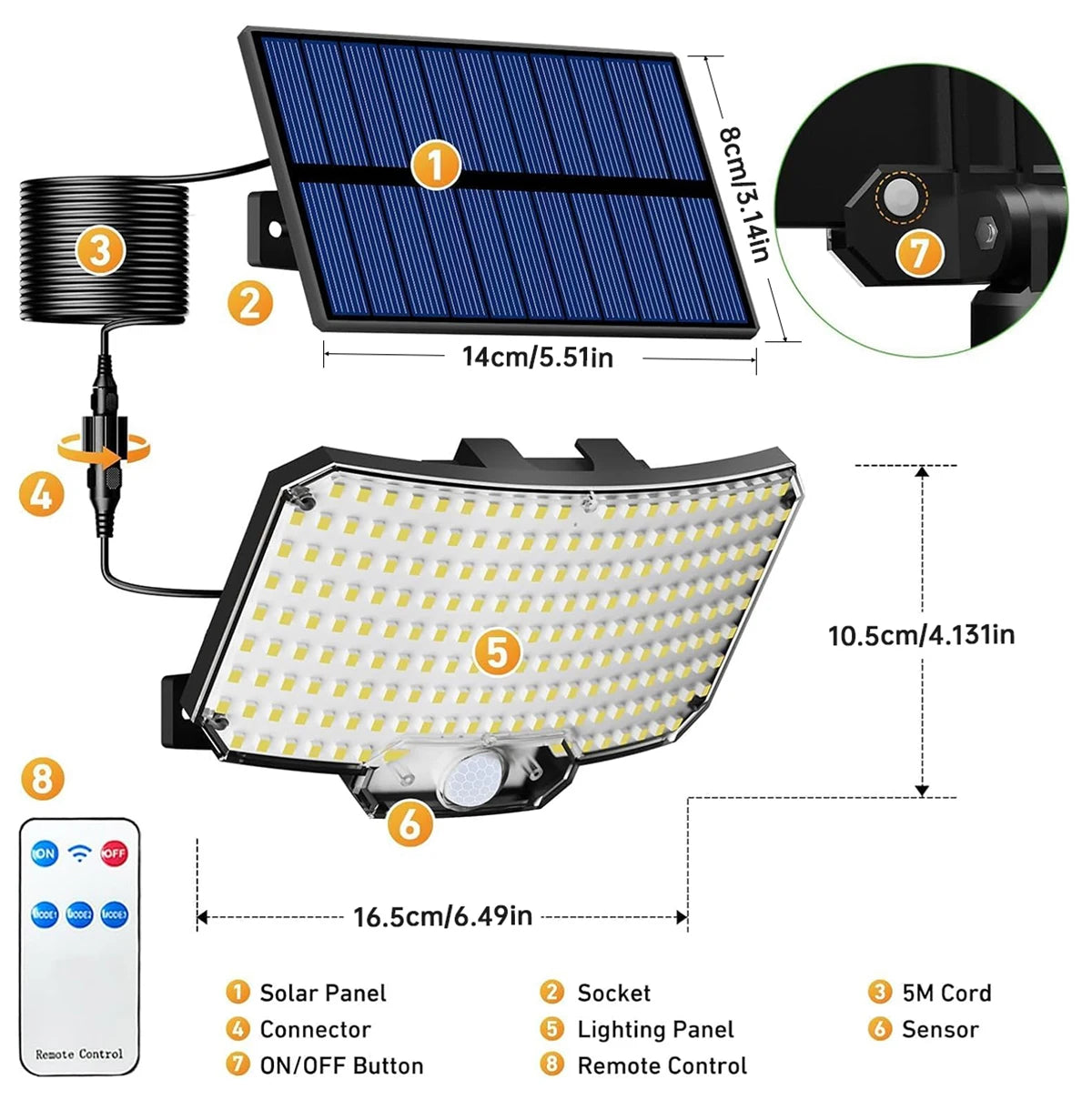 234LED Solar Motion Sensor Flood Light with Remote | IP65 Waterproof Outdoor Security Light for Garden, Wall & Driveway