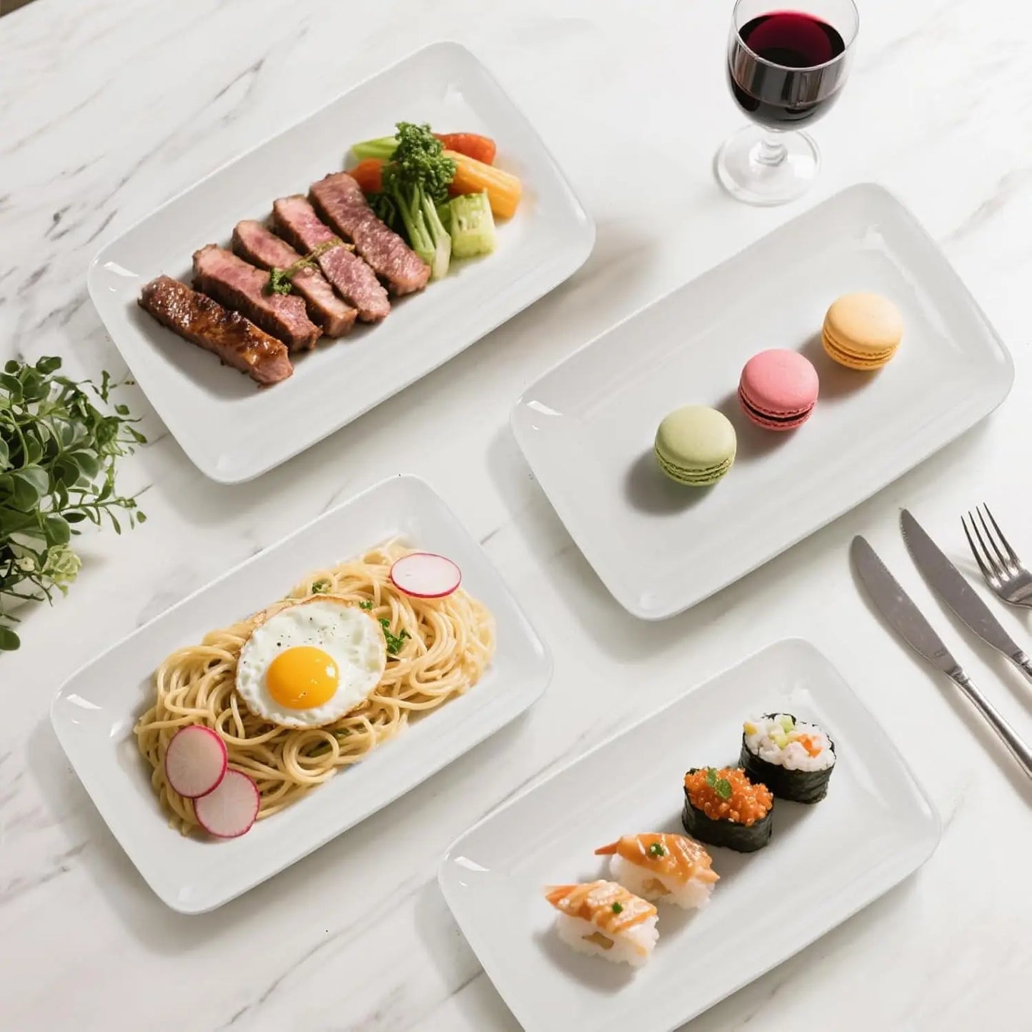 8-Piece 8-Inch White Porcelain Rectangular Plates – Dessert, Appetizer & Salad Serving Platters