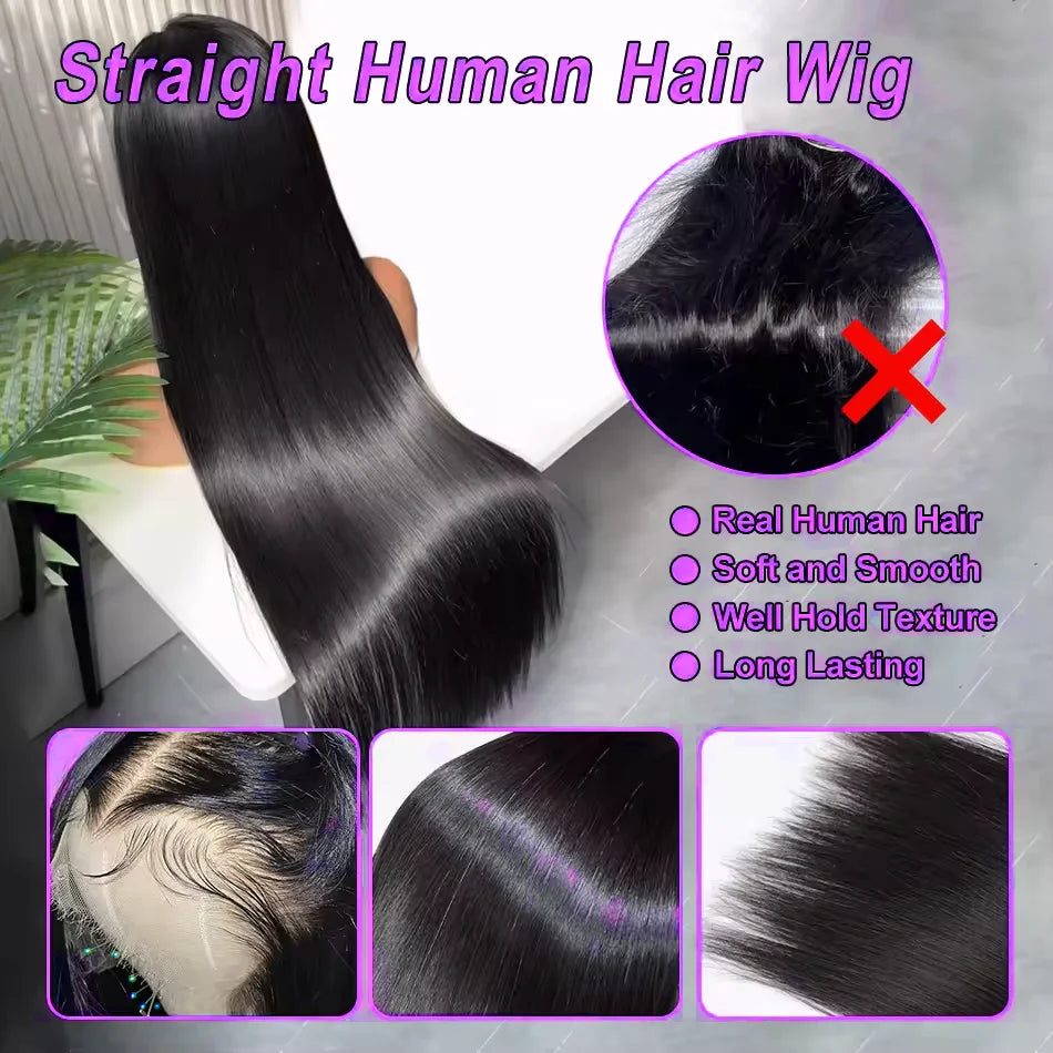 Bone Straight HD Lace Front Wig (13x4 / 13x6 / 5x5 Glueless) – Brazilian Remy Human Hair, Natural Black (30–40")