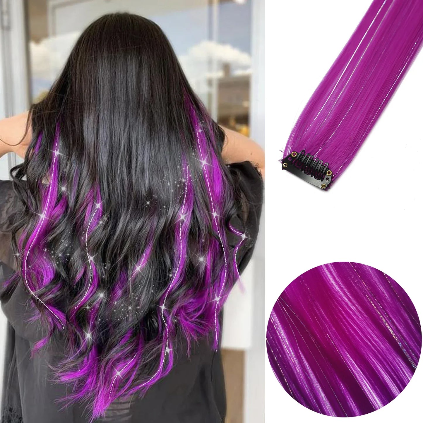Colored Party Highlight Clip-In Hair Extensions | Synthetic Straight | 6pcs 70g | 22 Inch | Multi-Color