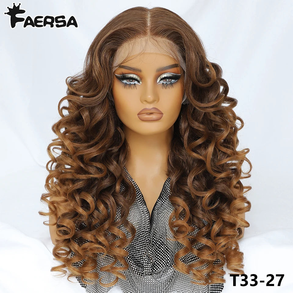 Latisha 13x6 Lace Front Wig – Curly Highlight Synthetic Wig with Baby Hair, 24 Inch Heat-Resistant Fiber