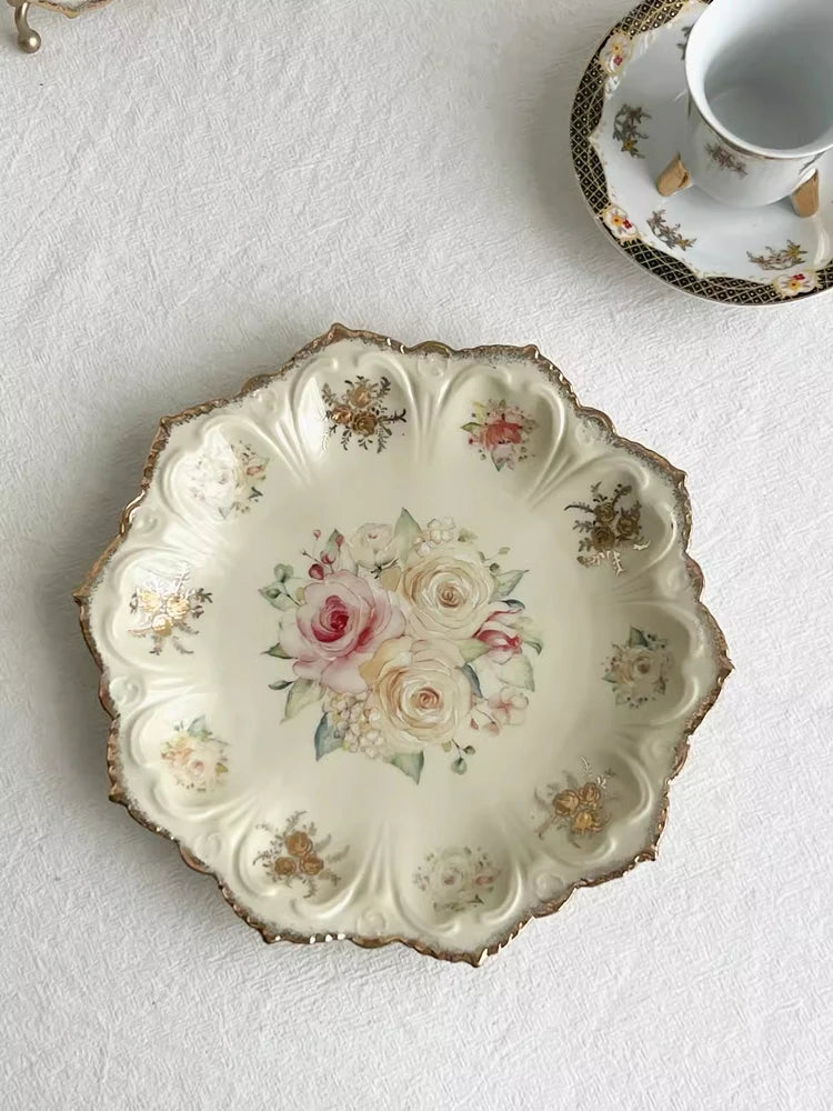 Vintage Ceramic Dinner Plate Set – Elegant Floral Porcelain Dinnerware for Cakes & Fine Dining
