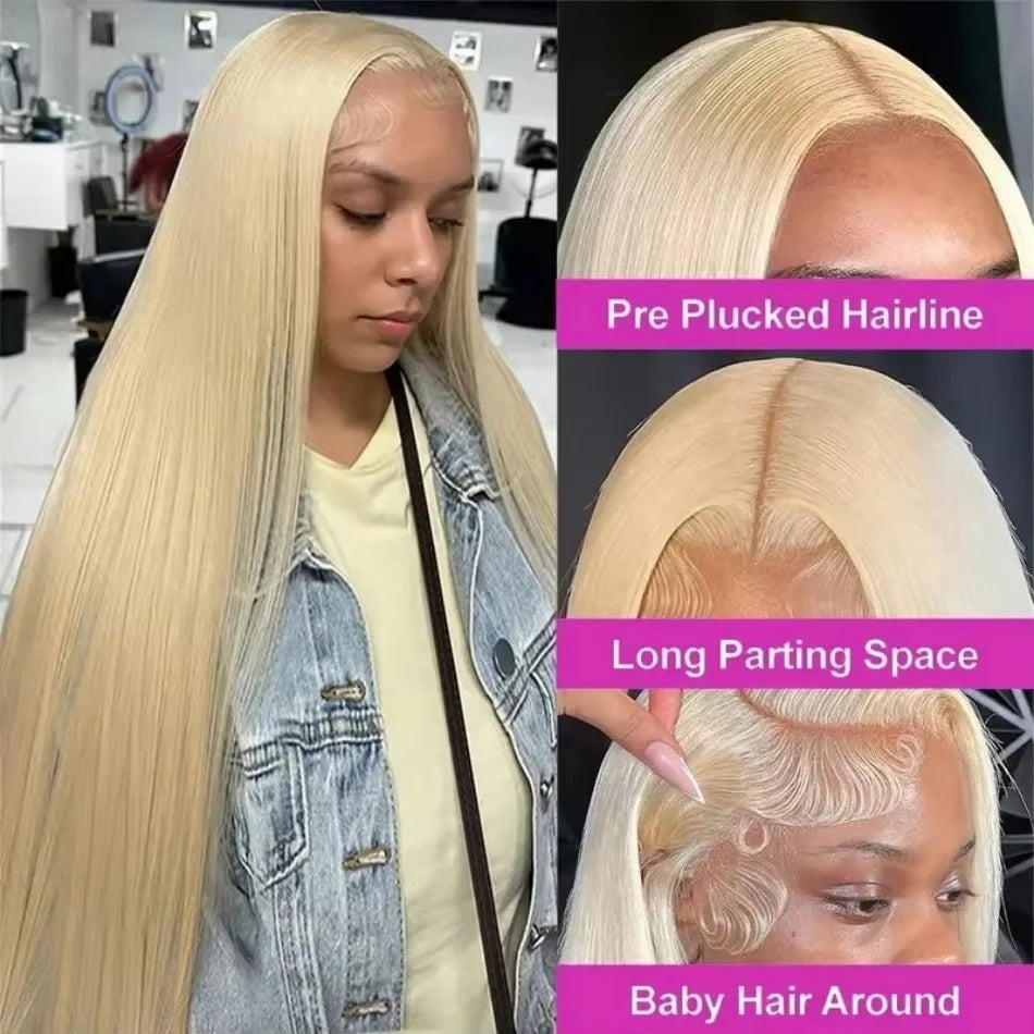 613 Blonde Straight 13x6 HD Lace Front Human Hair Wig (30 Inch, Transparent Lace)