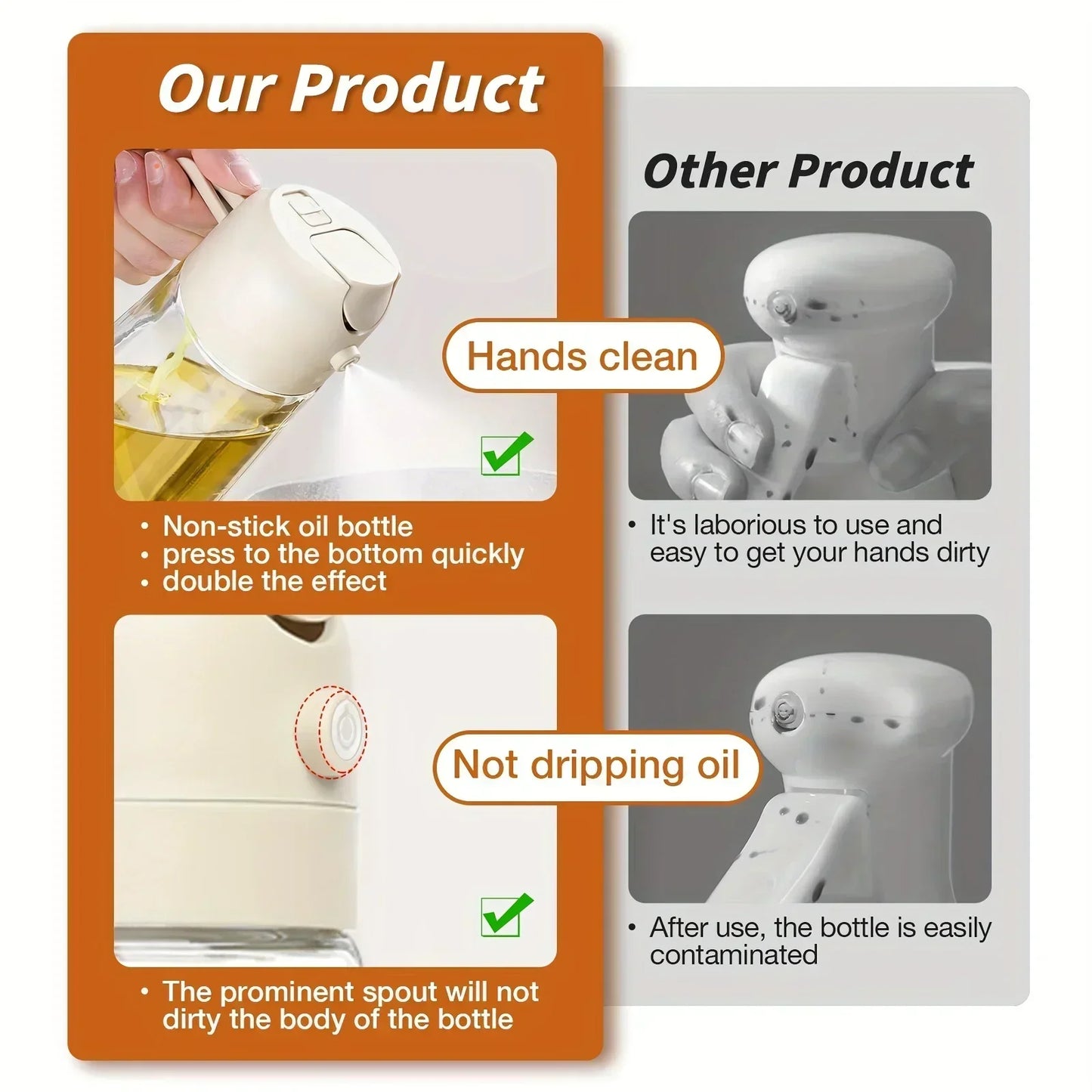 2 in 1 Pour Spray Sprayer Bottle for Kitchen Oil Sprayer Cooking 17oz/500ml Plastics Bottle Food-grade Oil Mister for Air Fryer