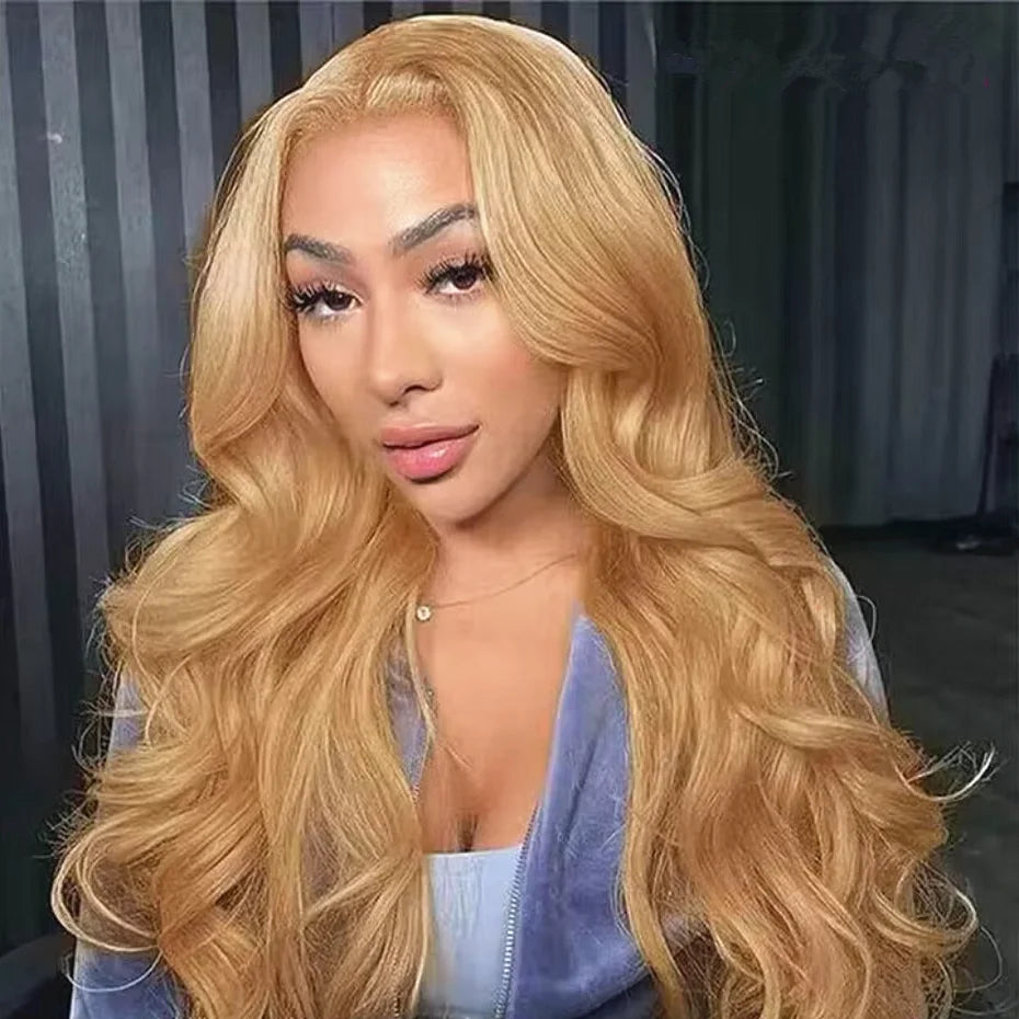 Honey Blonde 13x6 HD Lace Frontal Body Wave Human Hair Wig – Pre-Plucked Brazilian #27 Blonde