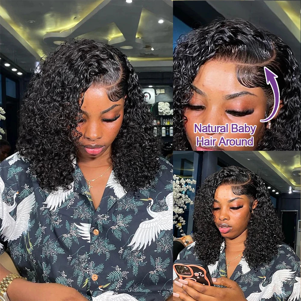 Glueless 13x4 HD Lace Curly Bob Wig 100% Human Hair Pre-Plucked Natural Hairline Short Curly Wig