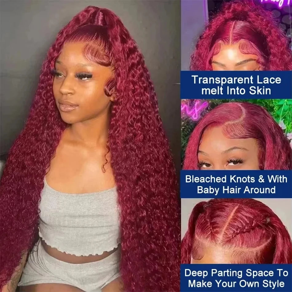 99J Burgundy Deep Wave HD Lace Front Wig (13x6 Parting) Transparent Lace · 26+ Inch